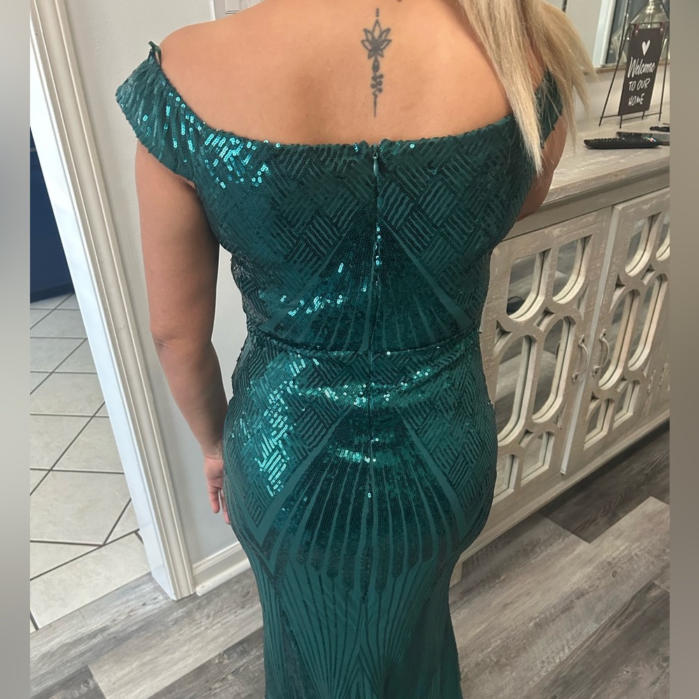 Emerald Green Sequin Off-Shoulder dress